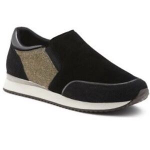 KARL LAGERFELD Paris Giselle Black Leather Slip On Fashion Sneakers